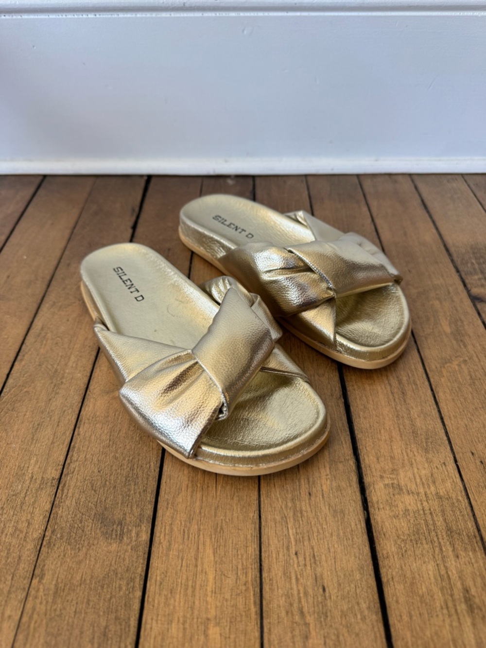 Anthropologie Silent D Gold Herron Knotted Slides 36 / 6 - Picture 3 of 9